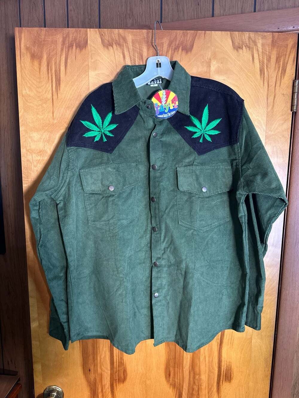 SPRING SALE! NWT Jayli Spicoli Corduroy Snap-Up Shirt with Cannabis Leaf